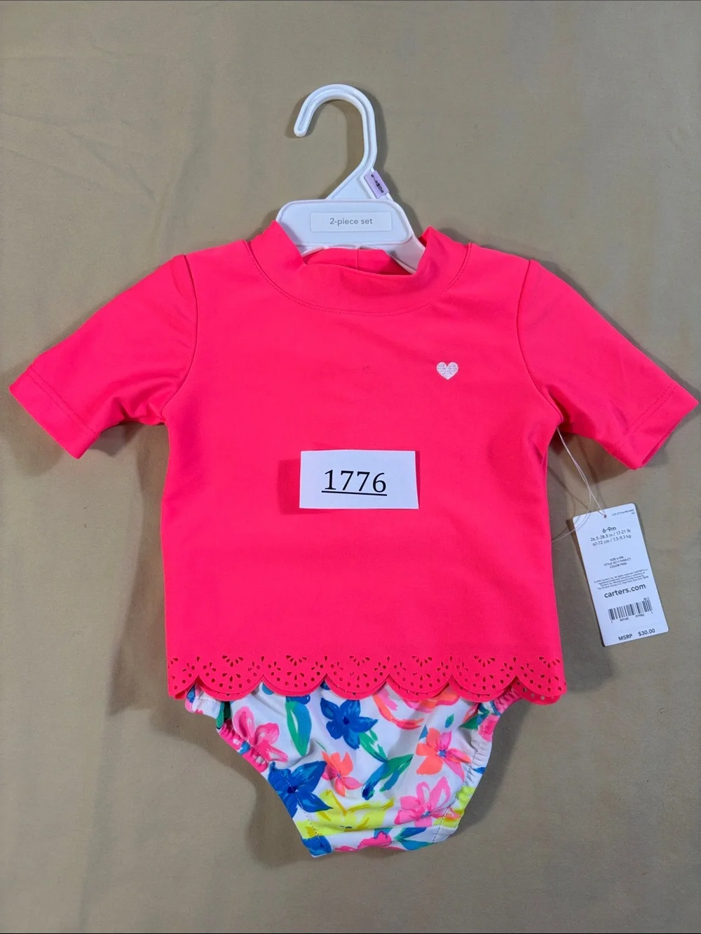 Carter's NWT Pink Eyelet Rash Guard Floral Bikini Bottoms 2-Piece Swim Set 6-9M
